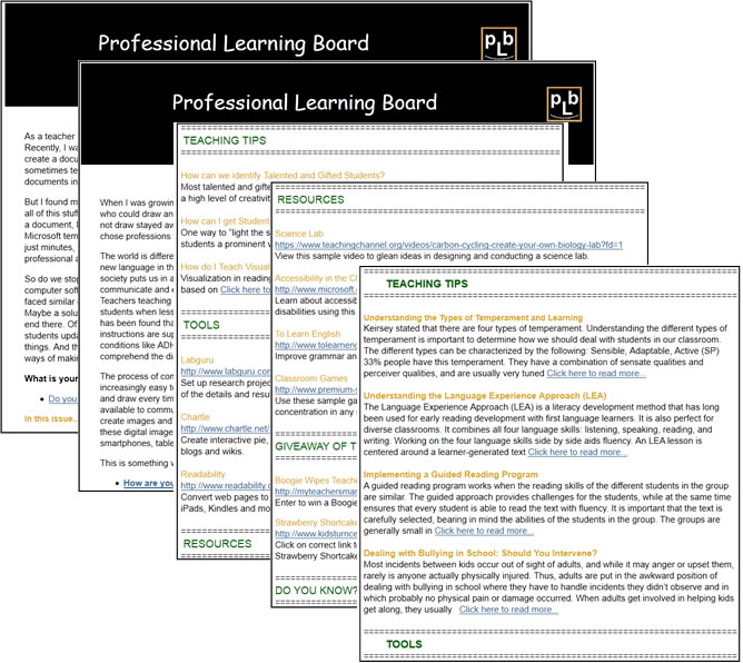 Professional Learning Board K-12 Teacher Tips & Tools Newsletter